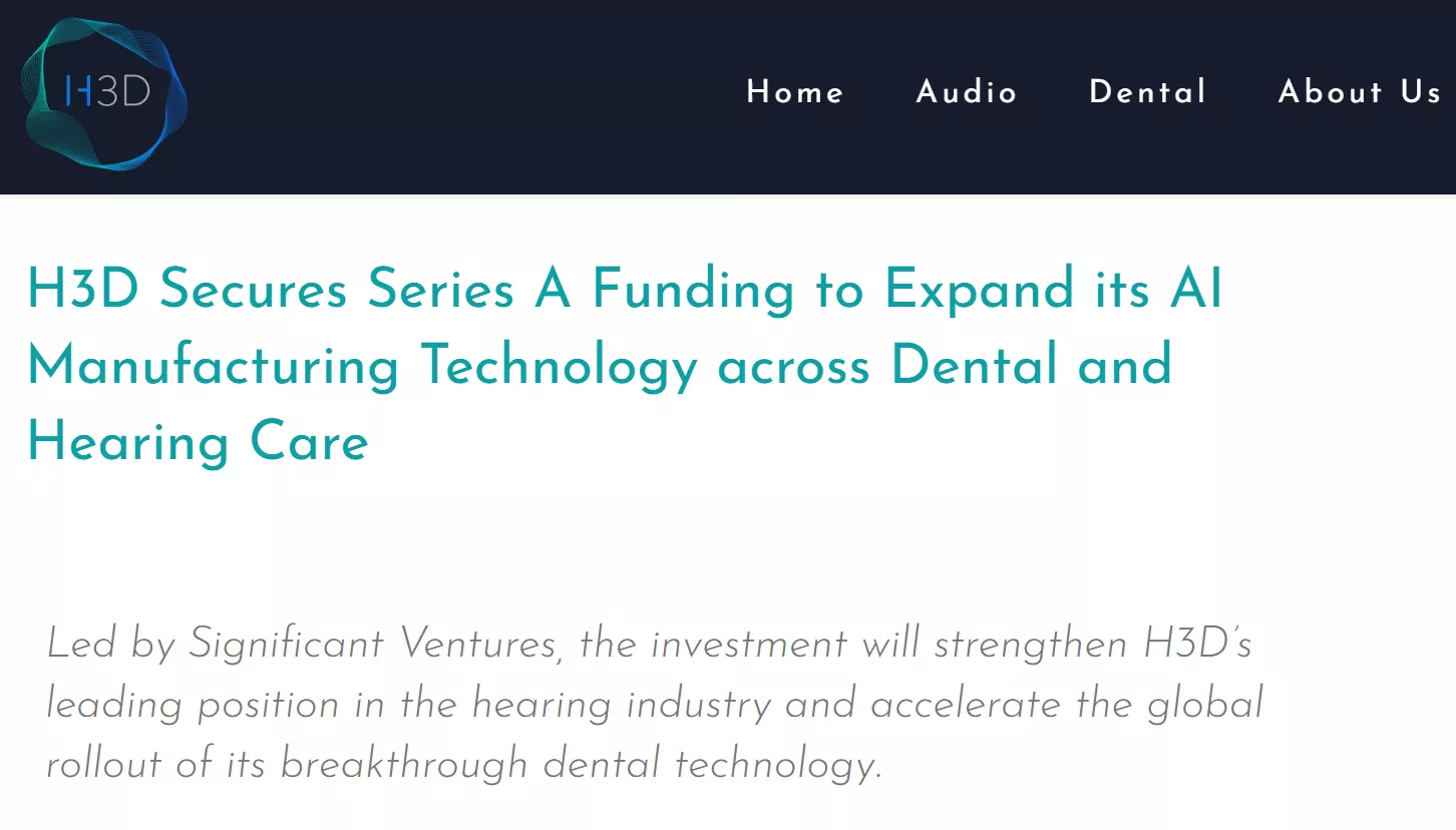 H3D获580万美元A轮融资，加速AI牙科制造技术全球推广