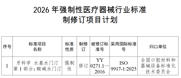 *图源：《2026年强制性医疗器械行业标准制修订项目计划》